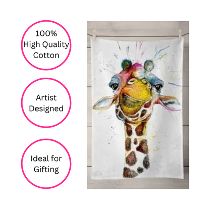 100% Cotton Giraffe Tea Towel - Artist Designed - Quirky Detail