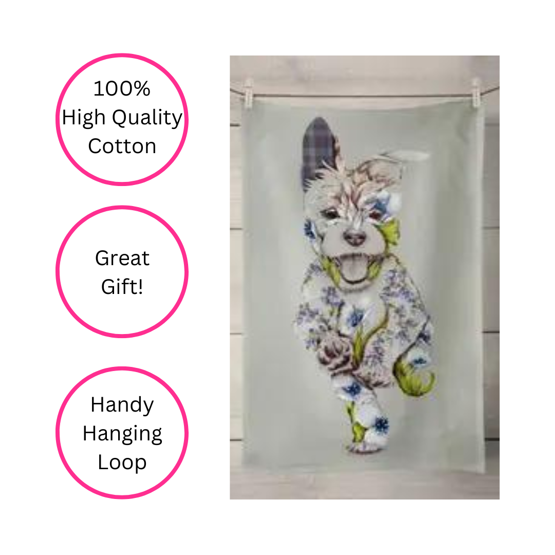 100% Cotton Dog Tea Towel with Handy Hanging Loop, Makes Great Gift