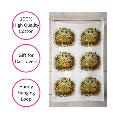 100% Cotton Tommy Cat Tea Towel - Side View - Quirky Detail