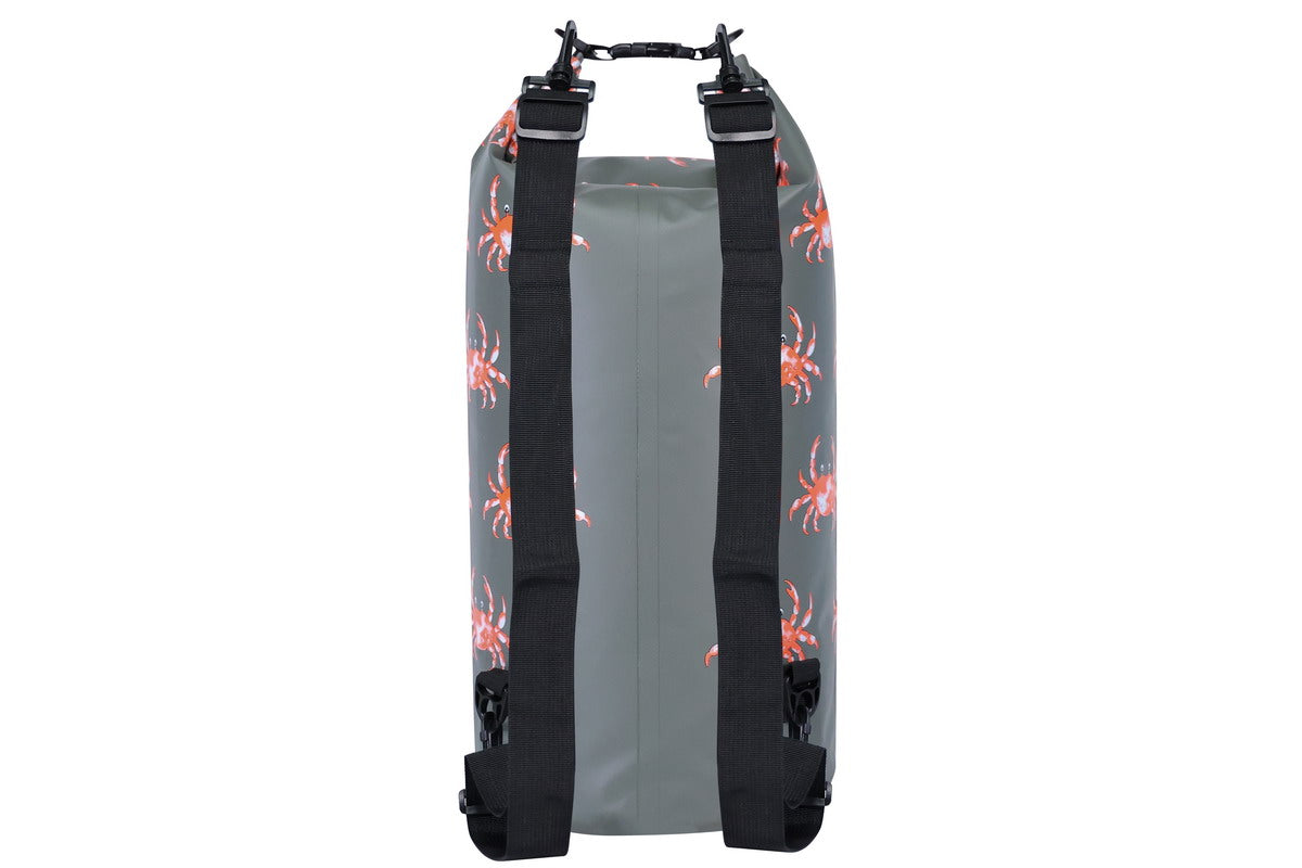 Crab Swimming Dry Bag from back with backpack straps on white background.  