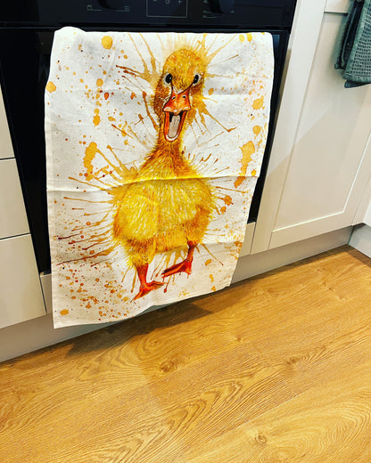 100% Cotton Yellow Duckling Tea Towel - Alternate Angle - Quirky Gift