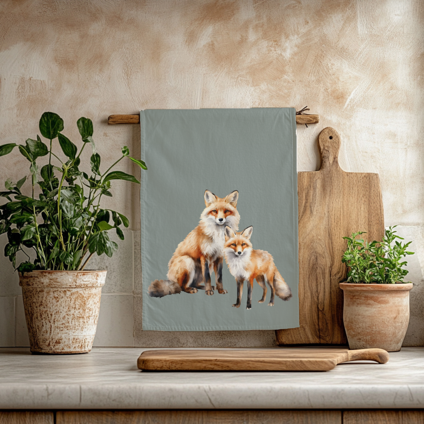 Fox Tea Towel Lifestyle image.  Beautiful gift for animal lovers. 