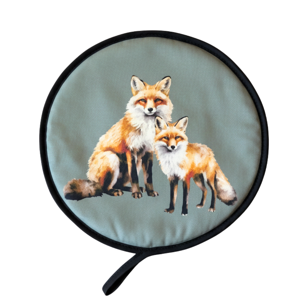 Fox Chef's Pads For AGA on White Background.  Ideal Gift For AGA Lovers.  