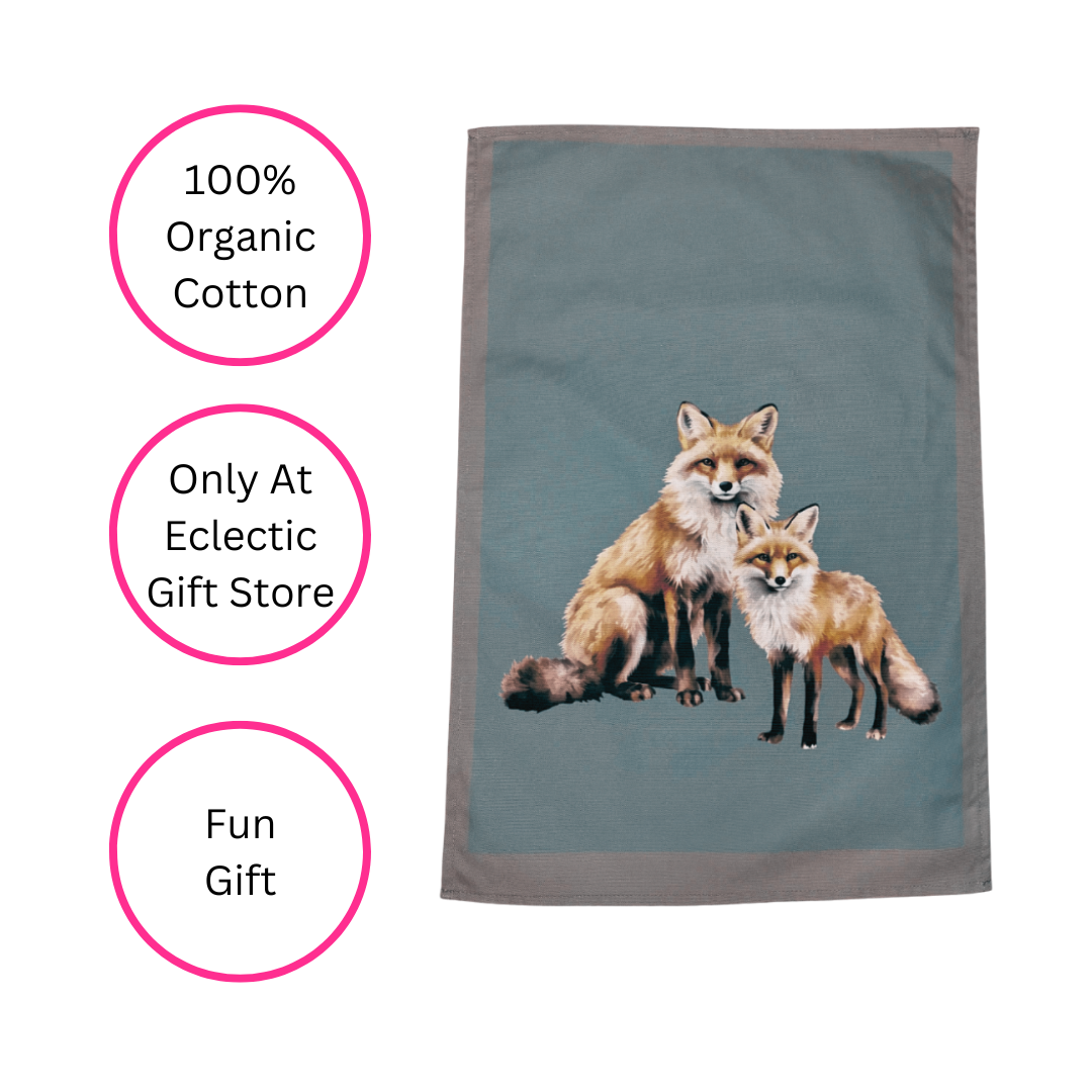 Fox Tea Towel - 100% Organic Cotton - Eclectic Gift Store Exclusive - Fun Gift For Animal Lovers