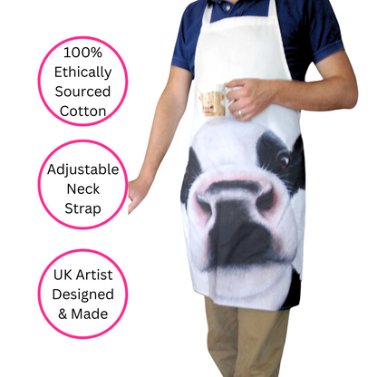 Friesian Black & White Cow Apron - 100% Cotton - Quirky Detail