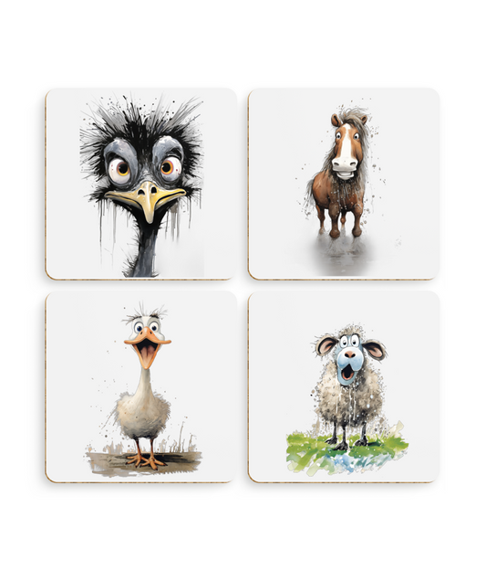 Funny Animal Coasters (4 Pack) - The Chaos Crew - A Joyful Addition To Any Kitchen