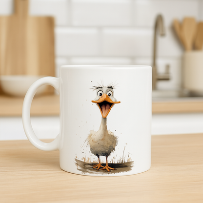 Funny Goose Mug - Highly Caffeinated on Worktop - Funny Gift