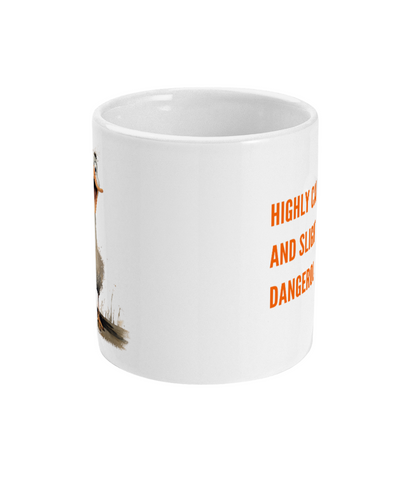 Funny Goose Mug - Highly Caffeinated - Side View - Quirky Detail