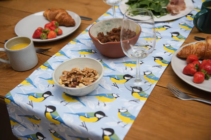 Garden Bird Table Runner - Front View - A Joyful Addition To Any Kitchen