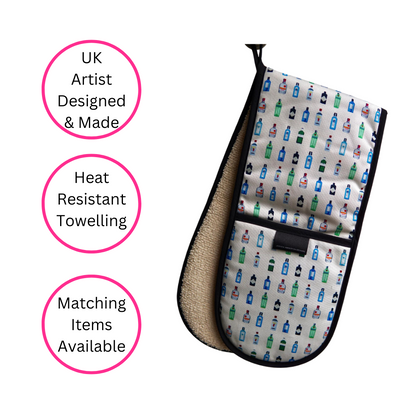 Gin Double Oven Glove - Uk Made, Heat Resistant - Quirky Detail
