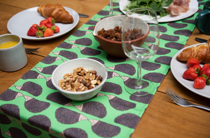 Green Hedgehog Table Runner - Front View - A Joyful Addition To Any Kitchen