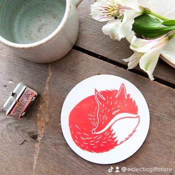 Melamine Red Fox Coaster (round) - Alternate Angle - Homeware Gift