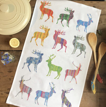 Colourful Stag Tea Towel (multi) - Alternate Angle - Quirky Homeware Gift