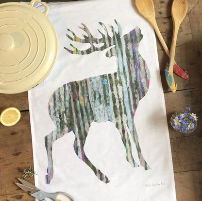 Majestic Silver Stag Tea Towel - Alternate Angle - Homeware Gift