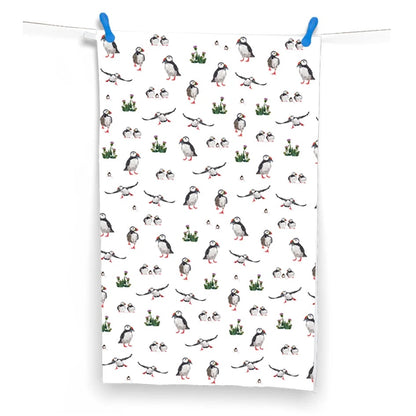 Multiple Puffin Tea Towel (repeat) - Front View - A Joyful Addition To Any Kitchen