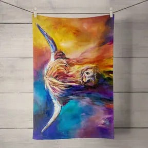 100% Cotton Rainbow Harris Highland Cow Tea Towel - Detail Shot - Colourful Close-up