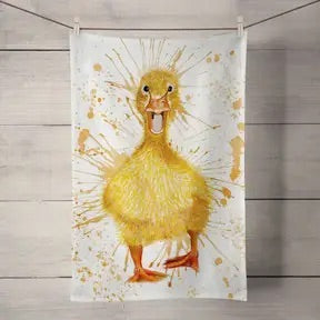 100% Cotton Yellow Duckling Tea Towel - Detail Shot - Colourful Close-up