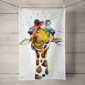 100% Cotton Giraffe Tea Towel - Detail Shot - Colourful Close-up
