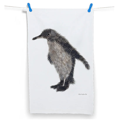 Grey Feather Penguin Tea Towel - Front View - A Joyful Addition To Any Kitchen