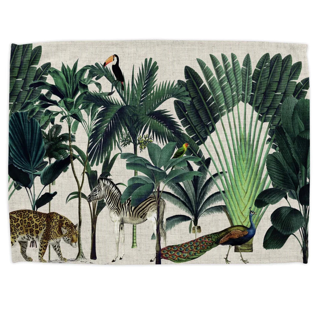 Jungle Animals Tea Towel Ecru