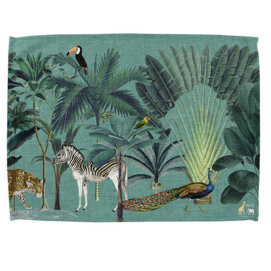 Jungle Animals Tea Towel Green