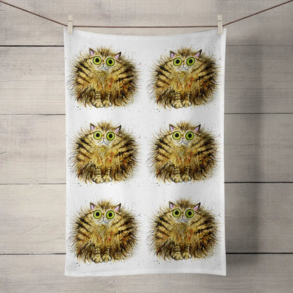 100% Cotton Tommy Cat Tea Towel - Detail Shot - Colourful Close-up