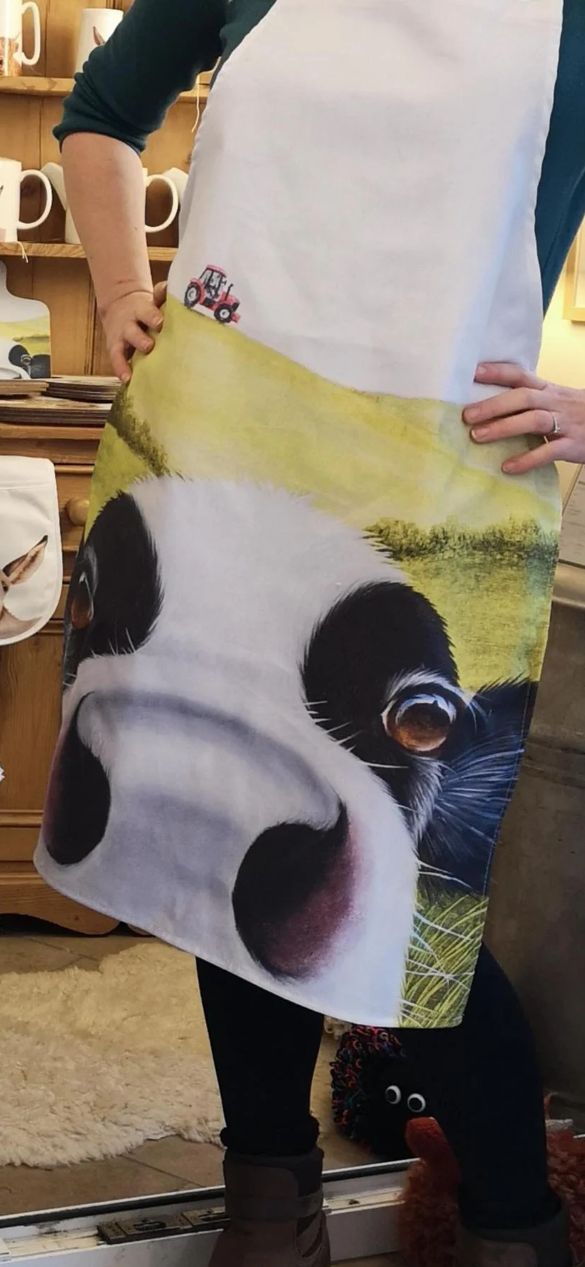 Tractor and Black and White Cow Apron