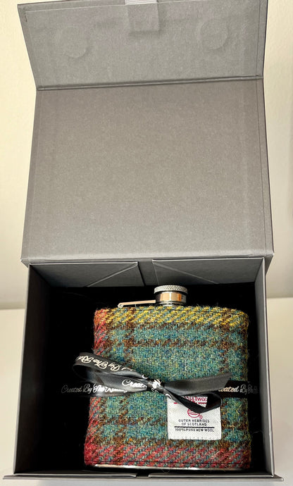 Harris Tweed Hip Flask - Autumnal - Back View - Gift Idea