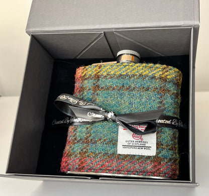 Harris Tweed Hip Flask - Autumnal - Side View - Quirky Detail