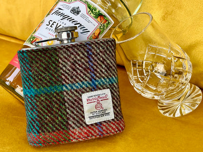 Orange And Green Harris Tweed Hip Flask - Alternate Angle - Homeware Gift