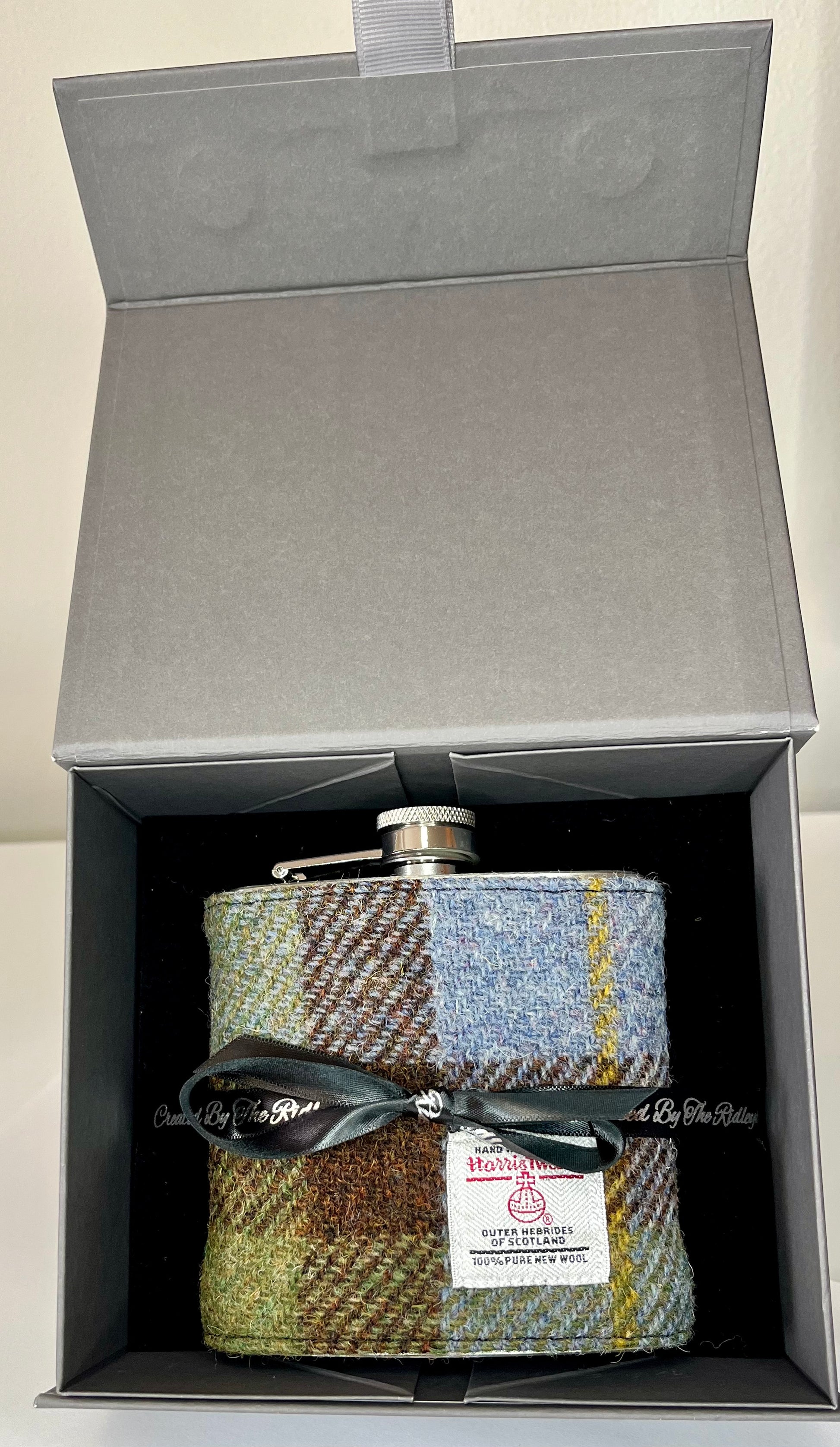 MacLeod Tartan Harris Tweed Hip Flask in Gift Box