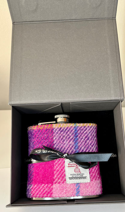 Pink Tartan Harris Tweed Hip Flask - Back View - Gift Idea