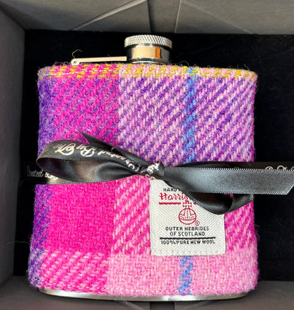 Pink Tartan Harris Tweed Hip Flask - Side View - Quirky Detail