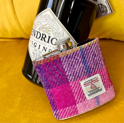 Pink Tartan Harris Tweed Hip Flask - Front View - A Joyful Addition To Any Kitchen