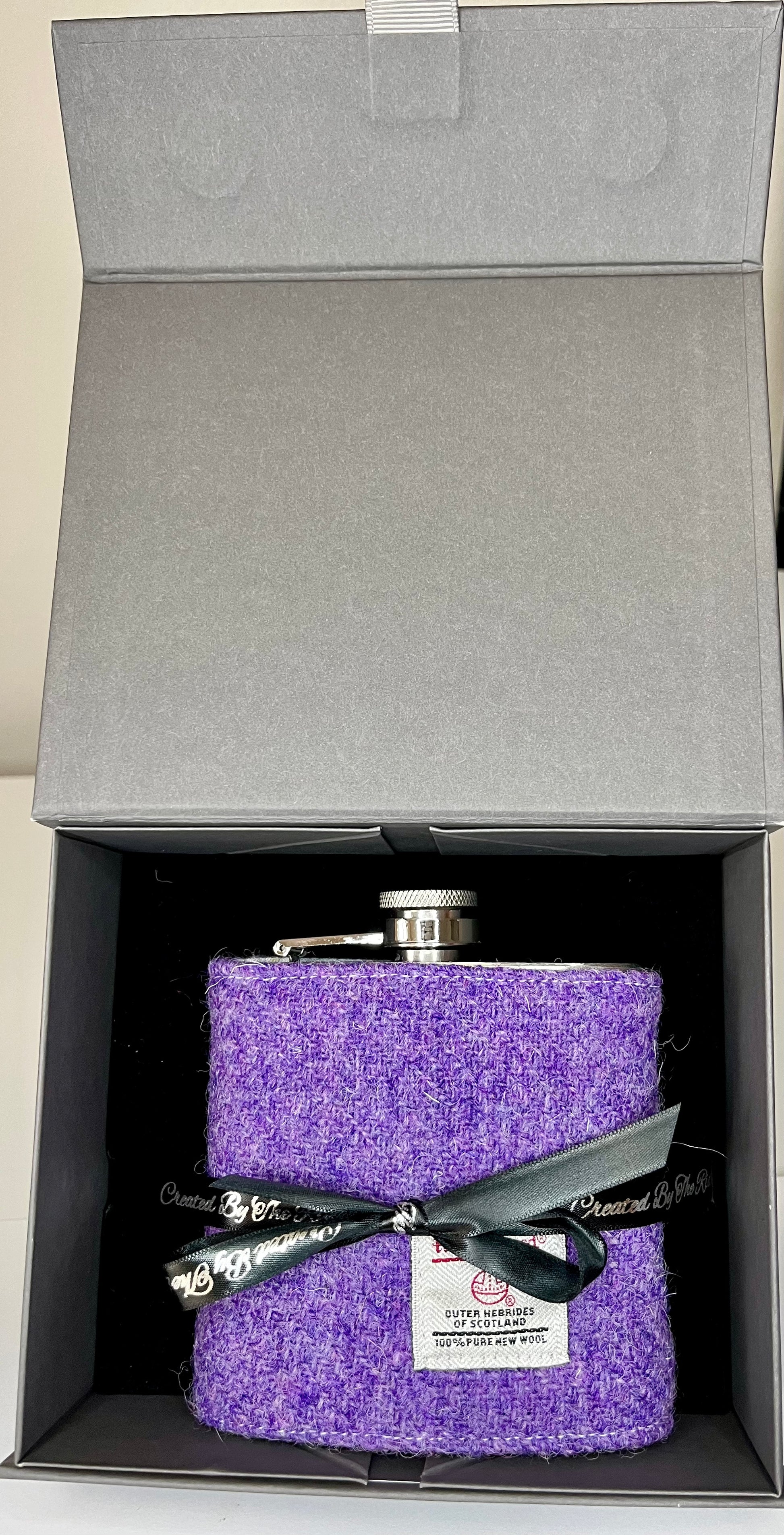 Purple Harris Tweed Hip Flask in Gift Box