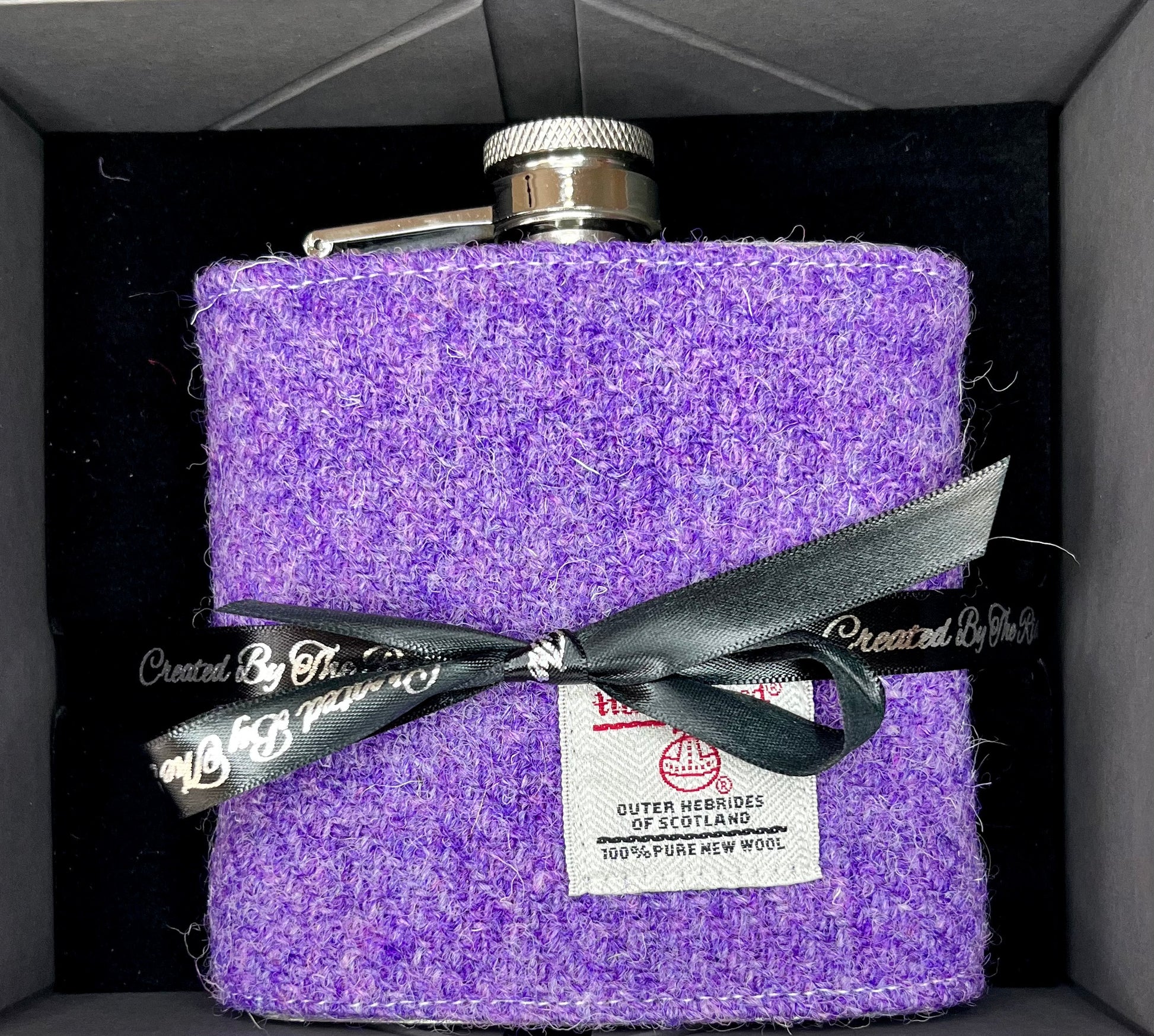 Gift Boxed Purple Harris Tweed Hip Flask
