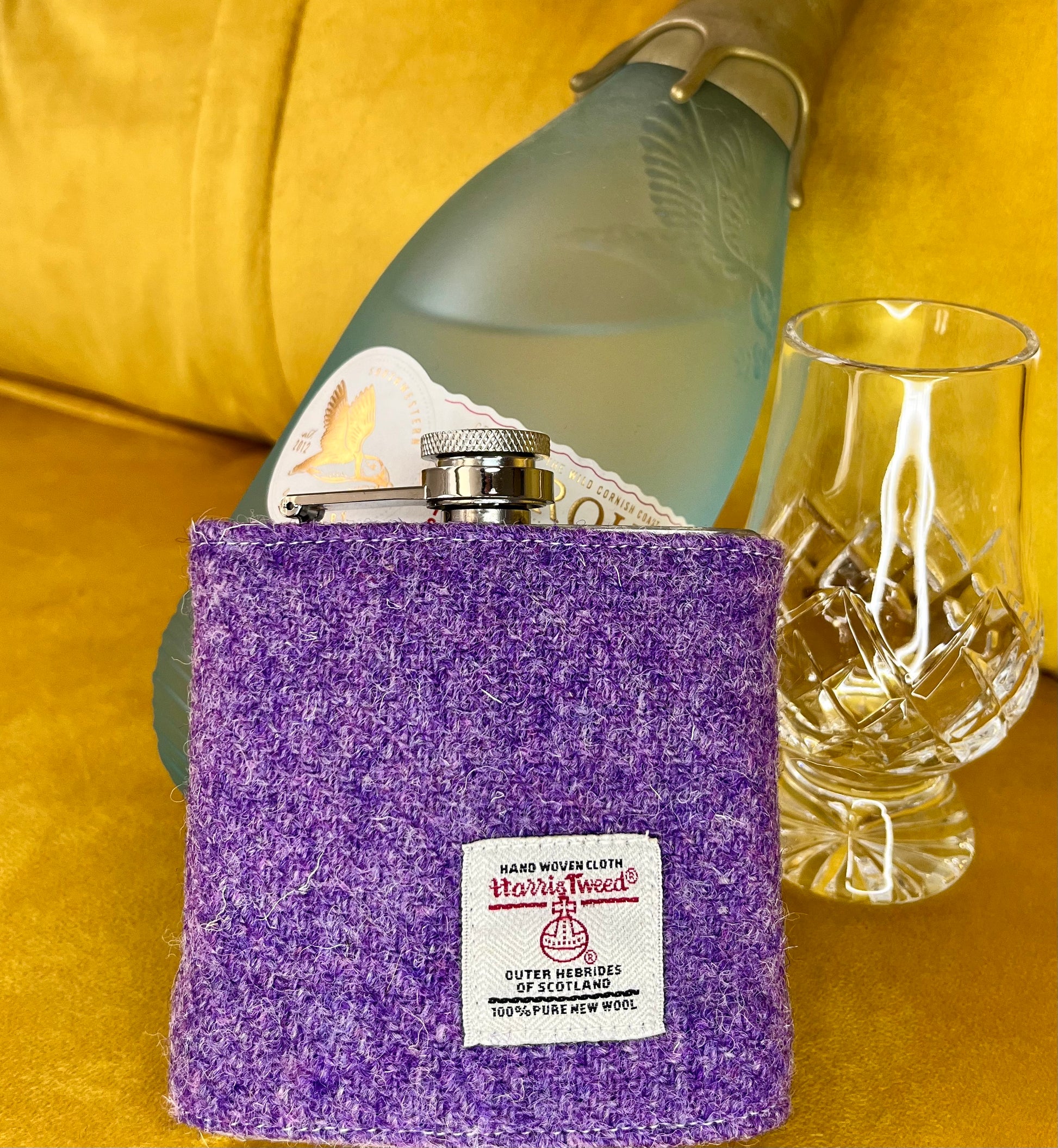 Purple Harris Tweed Hip Flask