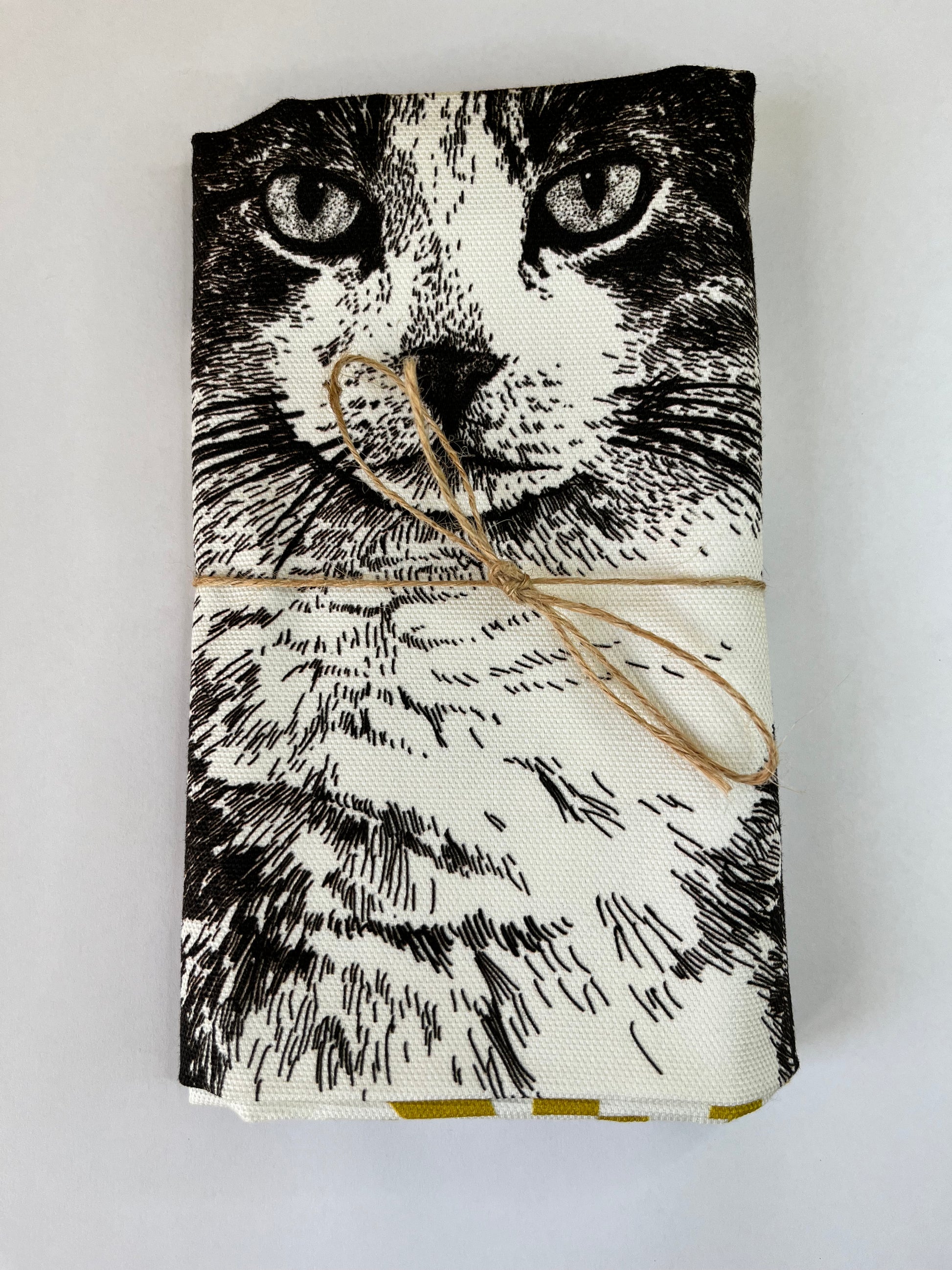 Black, White & Yellow Funny Cat Tea Towel, Minimal Packaging