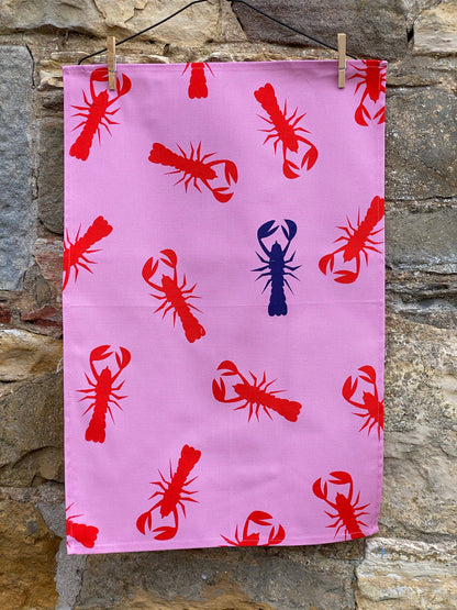 100% Cotton Pink Lobster Tea Towel - Alternate Angle - Homeware Gift