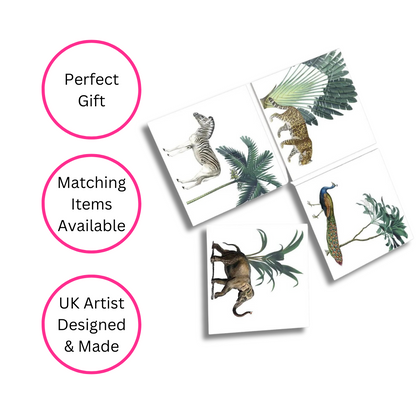 Menagerie Jungle Animal Coasters, Ceramic, Set Of 4 - Uk Made - Quirky Detail