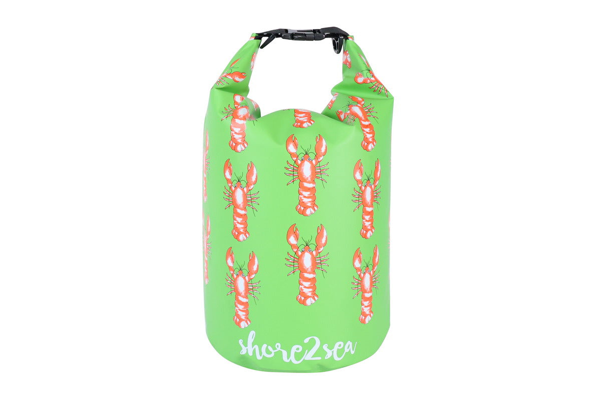 Lobster Swimming Dry Bag (Green) on white background.  