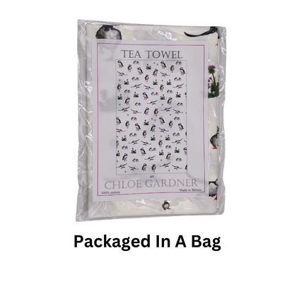 Multiple Puffin Tea Towel (repeat) - Detail Shot - Colourful Close-up