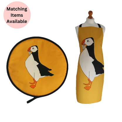 Mustard Yellow Puffin Chef's Pads For Aga - Alternate Angle - Homeware Gift