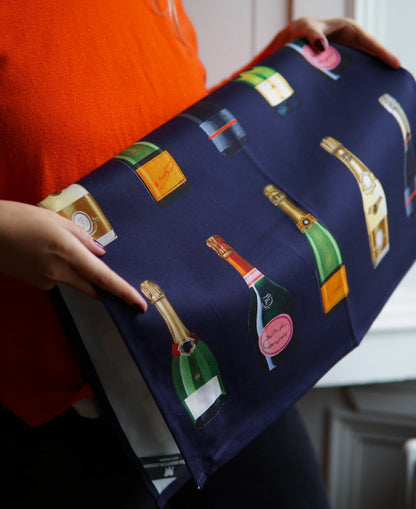 Navy Blue Champagne Tea Towel - Alternate Angle - Stylish Gift