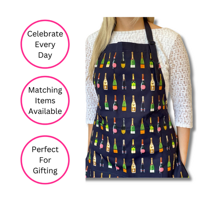 Navy Champagne Apron - Side View - Quirky Detail