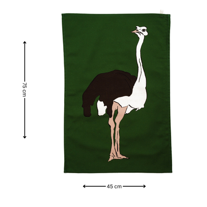 100% Cotton Green Ostrich Tea Towel - 75 Cm X 45 Cm - Gift Idea