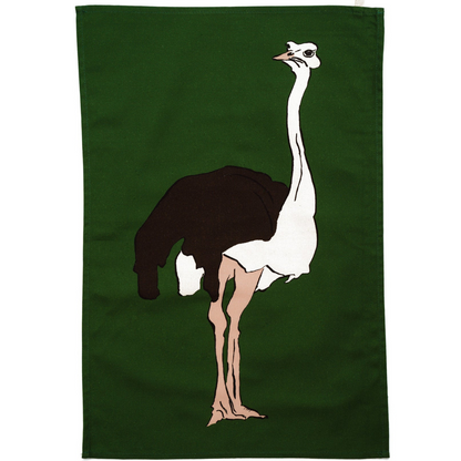 100% Cotton Green Ostrich Tea Towel - Front View - A Joyful Addition To Any Kitchen