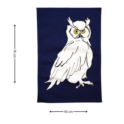 100% Cotton Navy Blue Owl Tea Towel - Back View - Gift Idea