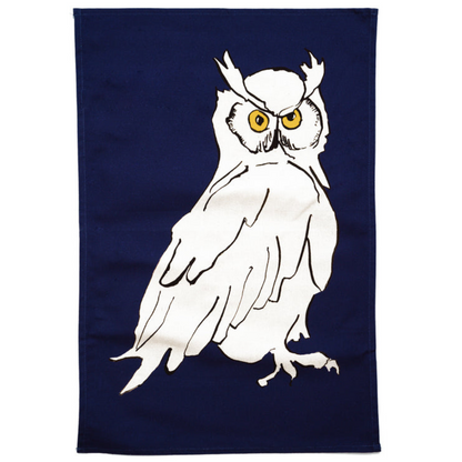 100% Cotton Navy Blue Owl Tea Towel - Front View - A Joyful Addition To Any Kitchen