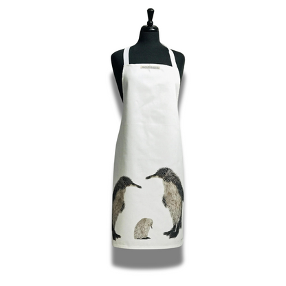 Grey Feather Penguin Pair & Baby Apron - Front View - A Joyful Addition To Any Kitchen